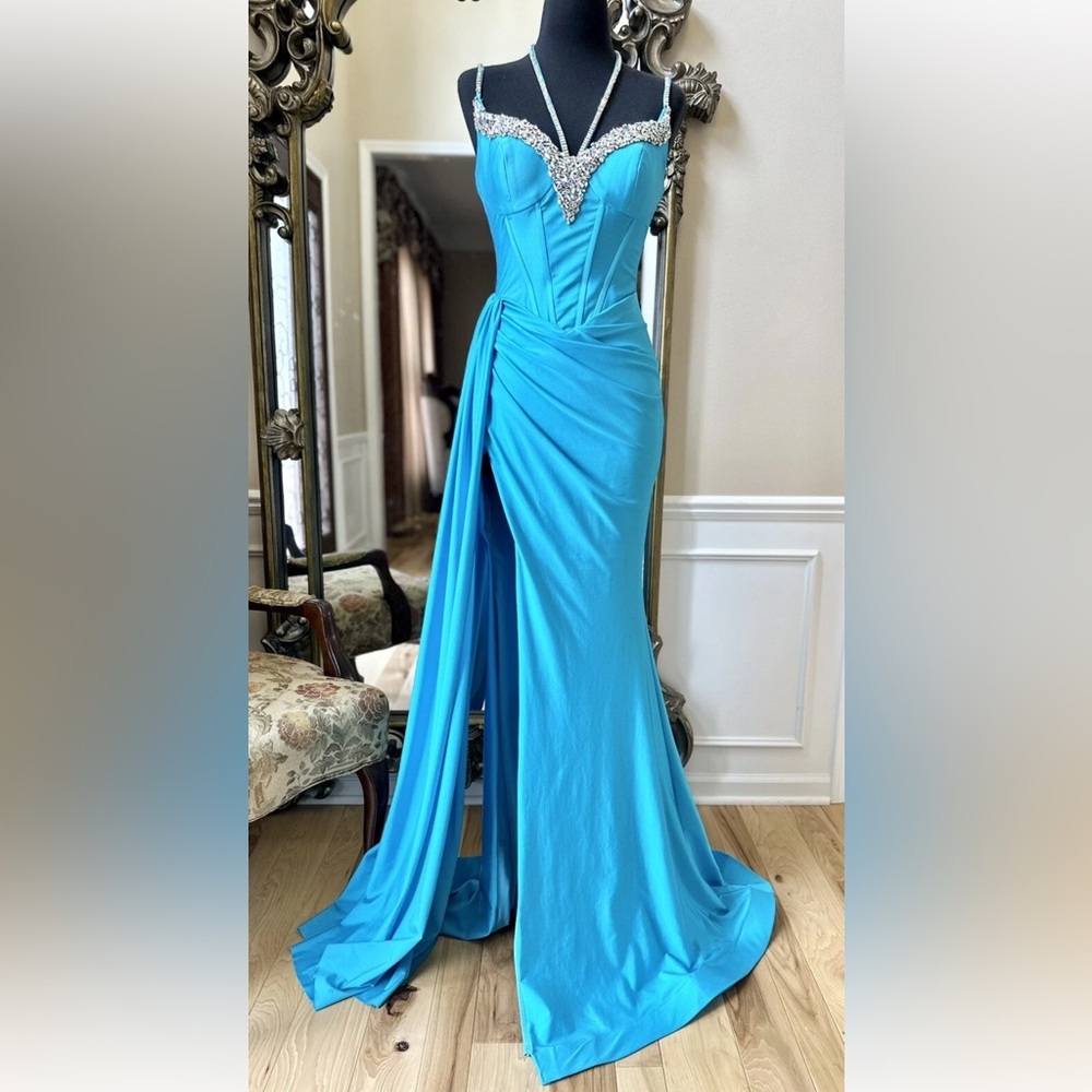 Portia and Scarlett Turquoise Blue Maxi Formal Evening Fitted Gown Size 4